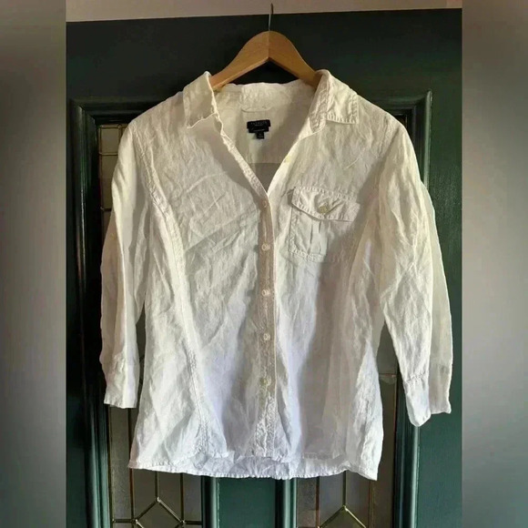 Talbots Tops - Talbots Irish 100% irish Linen White Cottagecore Button Top size medium